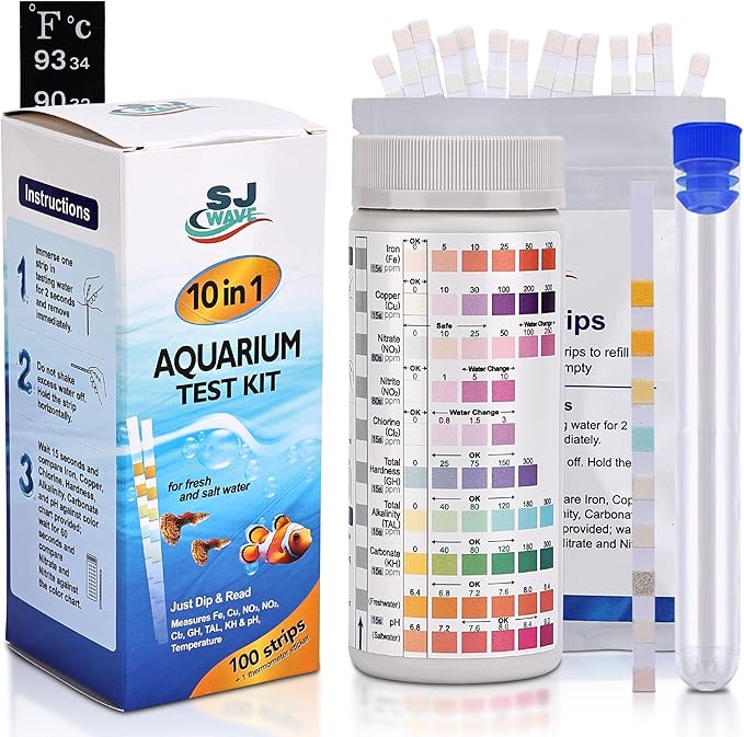 10 in 1 - Aquarium Test Strips | 100 Fast & Accurate Strips | Fish Tank Aquariums Water Test Kit & ebook | Aquarium Thermometer | Fish Tank Water Testing Kit for Fresh & Saltwater | Versatile Usage-PurrikoPets