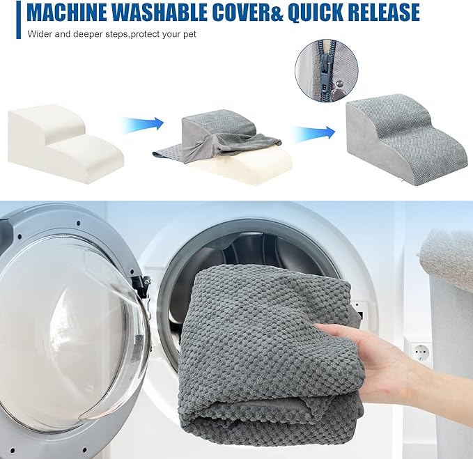 Dog Stairs for Small Dogs - High Density Foam Pet Steps, Extra Wide Dog Ramp with Non-Slip Bottom for High Beds, Couch and Sofa, Best for Dogs Injured, Older Doggy Cats-PurrikoPets