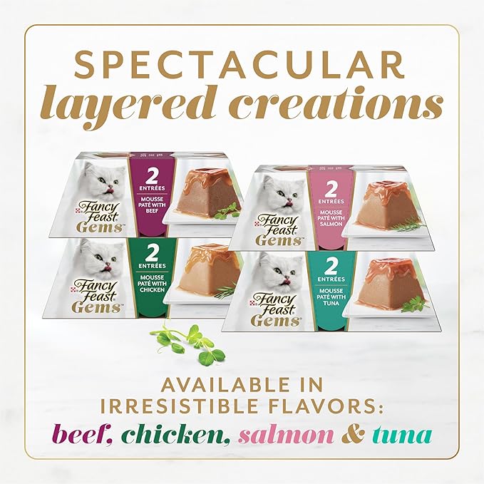 Fancy Feast Gems Pate Cat Food Mousse with Beef and a Halo of Savory Gravy Cat Food - (Pack of 8) 4 oz. Boxes-PurrikoPets