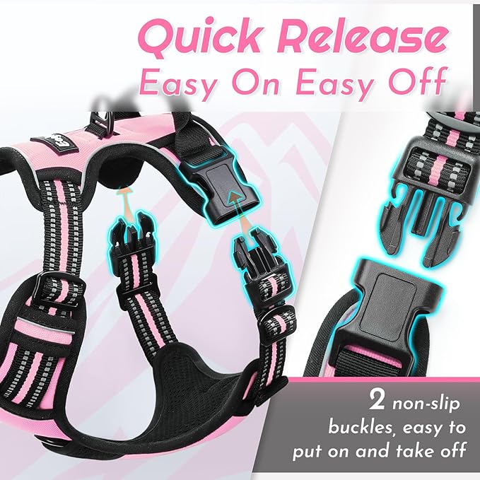 Eagloo Dog Harness Large Breed, No Pull Service Vest with Reflective Strips and Control Handle, Adjustable and Comfortable for Easy Walking, No Choke Pet Harness with 2 Metal Rings, Pink, XL-PurrikoPets