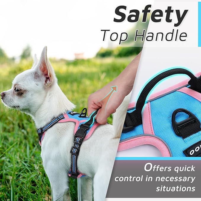 Eagloo Small Dog Harness No Pull, Service Vest with Reflective Strips and Control Handle, Adjustable and Comfortable for Walking, No Choke Pet Harness with 2 Metal Rings, Pink & Blue, XS-PurrikoPets