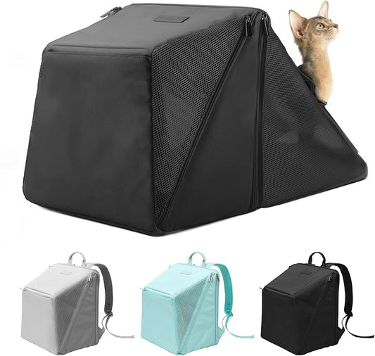 Expandable Cat Backpack Carrier Pet Soft-Sided Mesh Backpack Carrier for Cats Small Dogs Dual-Layer Ventilated Privacy Cat Backpack for Travel Outdoor Camping (Midnight Black)-PurrikoPets
