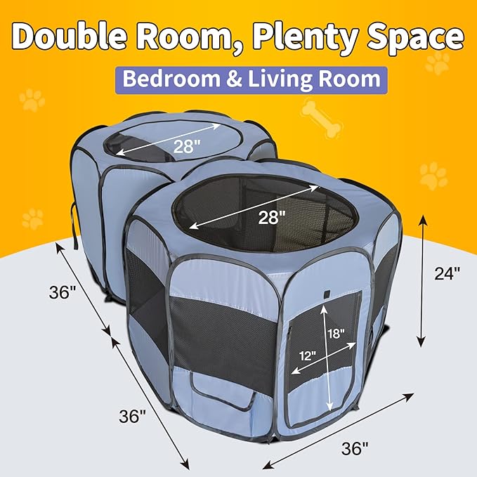 EighteenTek XLarge 2-in-1 Pop up Dog Playpen, Assembly-Free, with Leakproof Pet Pee Pads,Portable Foldable Cat Tent Enclosure Indoor Outdoors Puppy Kittens Small Animals Crates (M, 72" Lx36 Wx24 H)-PurrikoPets