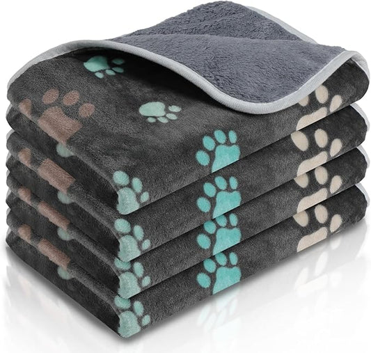 4 Pcs Waterproof Guinea Pig Blankets Washable Small Animal Fleece Bedding Absorbent Guinea Pig Cage Liners Reusable Pet Pee Pad Sleep Mat Pad Cover for Hamster Ferret (Cute Paw,24 x 16 Inch)-PurrikoPets