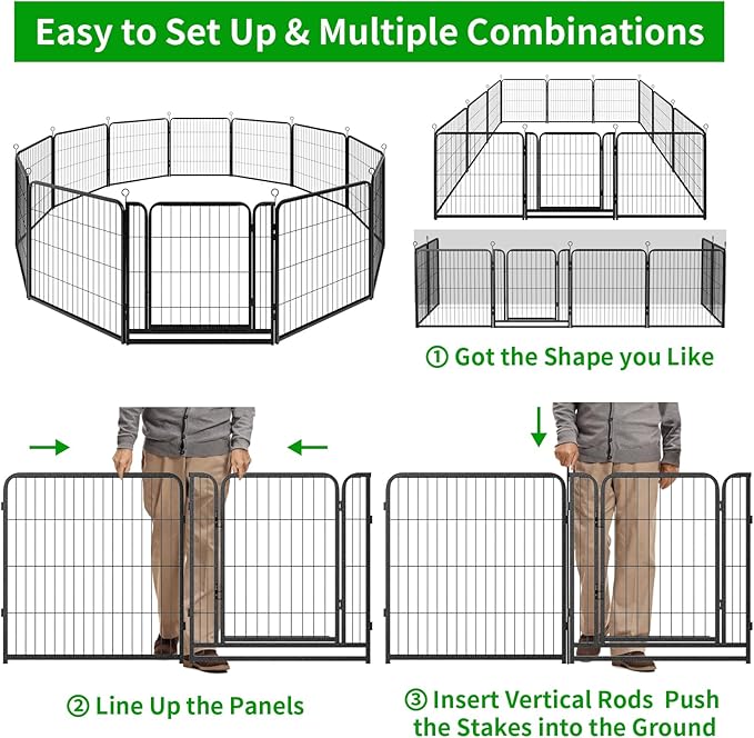 Dog Playpen Outdoor Extra Wide 12 Panels Heavy Duty Dog Fence 32" Height Anti-Rust with Doors Portable for RV Camping Yard, Total 32FT, 79 Sq.ft, Snowy Black-PurrikoPets