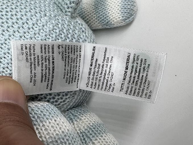 100% Organic Cotton Baby Elephant Stuffed Animal 7.1" | Blue Soft Toy for Newborn-PurrikoPets