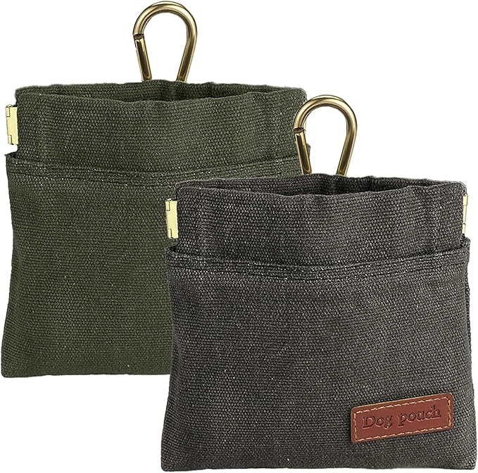 2PC Dog Treat Pouch,Dog Training Treat Reward Bag,Portable Puppy Hand Free Dog Walking Bag,Auto Closing Dog Food Dispenser,Behavior Aids for Puppy Travel or Outdoor(Green+Grey)-PurrikoPets
