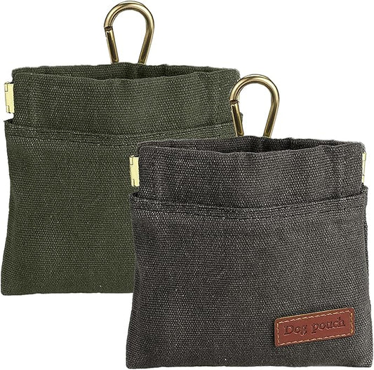 2PC Dog Treat Pouch,Dog Training Treat Reward Bag,Portable Puppy Hand Free Dog Walking Bag,Auto Closing Dog Food Dispenser,Behavior Aids for Puppy Travel or Outdoor(Green+Grey)-PurrikoPets