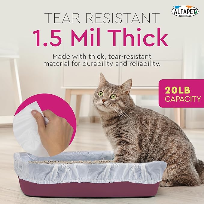 Alfapet Elastic Cat Litter Box Liners - Extra Giant 30 Count - Tear-Resistant Cat Litter Bags - Waterproof Kitty Litter Liners - Fits Litter box Pan Sizes XL, Giant, X-Giant, 37" x 18", 20 lb Capacity-PurrikoPets