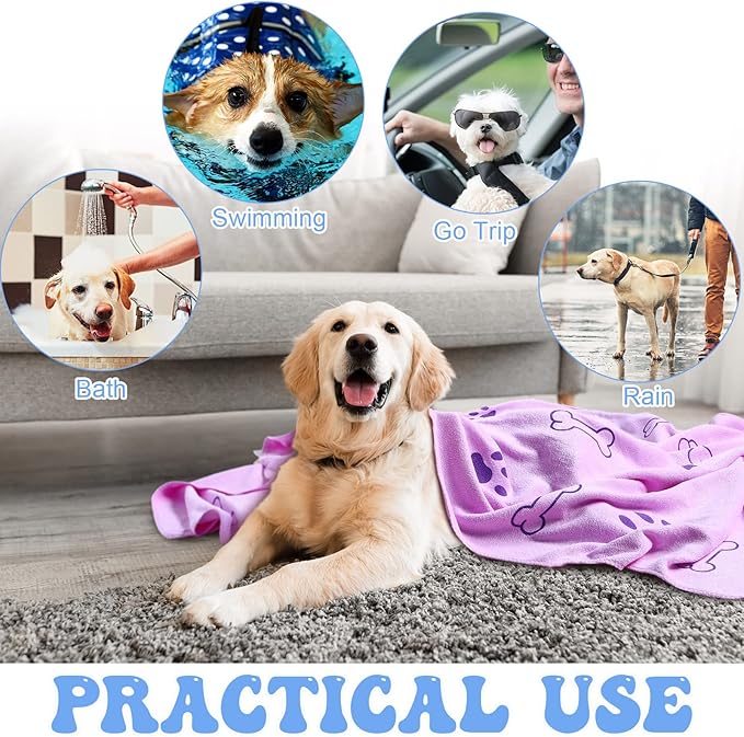 8 Pcs Dog Towels Pet Bath Drying Towels 55 x 28 Inches Large Absorbent Microfiber Quick Fast Drying Soft Beach for Lightweight Cat and Puppy Shower Essentials Cleaning Accessories(Multicolor)-PurrikoPets