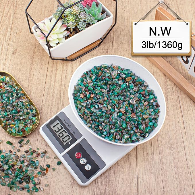 3 Lb Green Agate Crushed Stone Crystal Chips Bulk, Natural Polished Aquarium Stones Pebbles Irregular Decorative Rocks for Fish Tank, Vase Fillers, Succulent Plants Decor-PurrikoPets