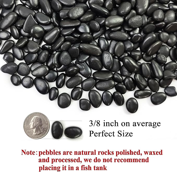 2 lbs Black Pebbles for Indoor Plants, 3/8 inch Decorative Rocks, Black River Rocks for Succulent Potted Plant, Vase, Aquarium, Landscaping and Outdoor Garden Rocks-PurrikoPets