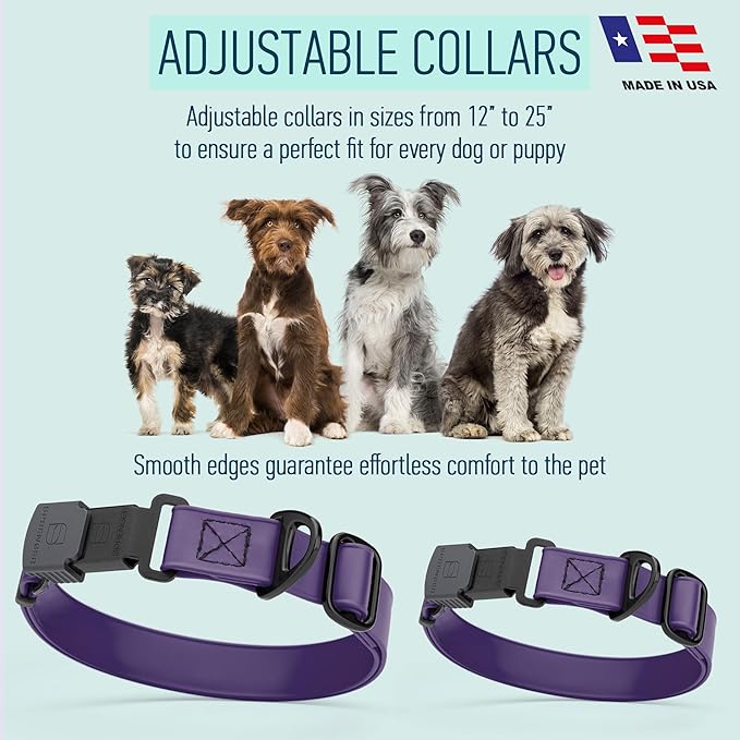 Dogline Biothane Waterproof Dog Collar with Herm Sprenger Stainless Steel Quick Release Buckle – Heavy Duty Tactical Durable Collar for Dogs – Comfortable and Safe Pet Collar, W 3/4" L 12-19", Purple-PurrikoPets