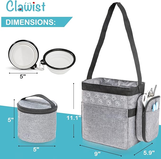 Dog Travel Bag with Treat Pouch, Airline Approved Dog Bags for Traveling, 2 Dog Food Travel Container, 2 Travel Bowls, Weekend Dog Travel Bag for Supplies, Dog Travel Kit Accessories-PurrikoPets