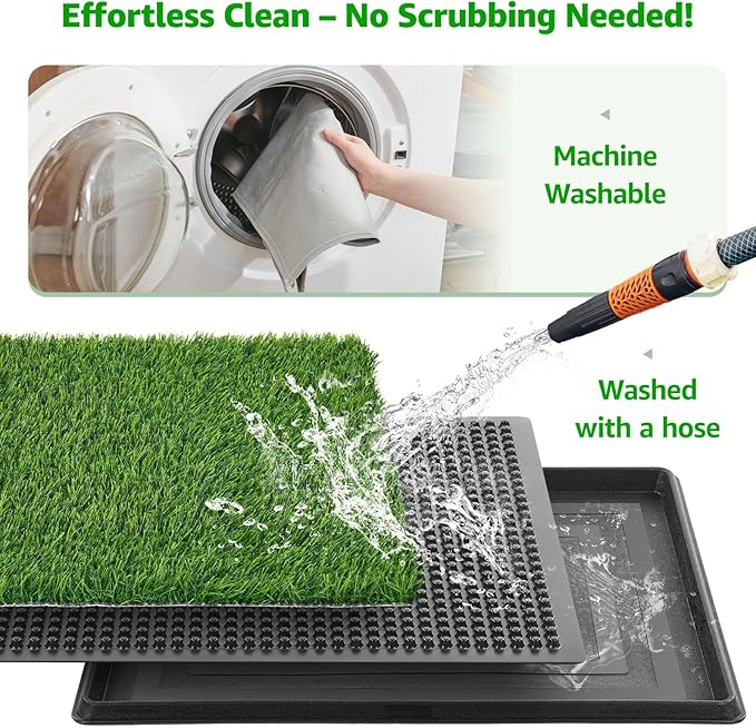 Dog Grass Pet Loo Indoor/Outdoor Portable Potty, Dog Litter Box, Artificial Grass Patch Bathroom Mat and Washable Pee Pad for Puppy Training, Full System with Trays (Pet Training Tray, 20"x25")-PurrikoPets