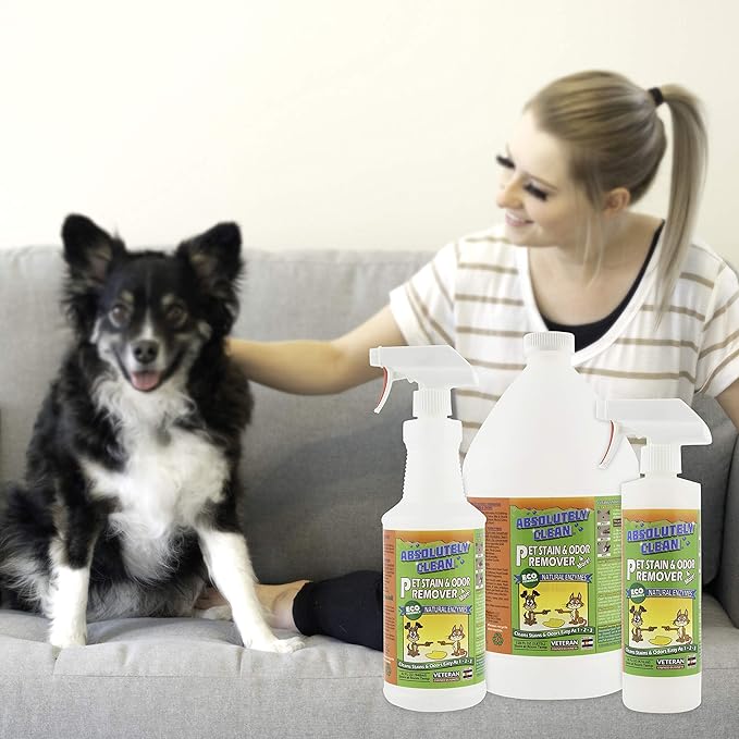 Absolutely Clean Amazing Pet Odor Eliminator for Home, Professional Strength: Natural Enzymes Remove Most Stains in 60 Seconds -Dog/Cat Urine, Vomit, Bile, Feces, Grass, Blood, Drool, More -USA Made-PurrikoPets