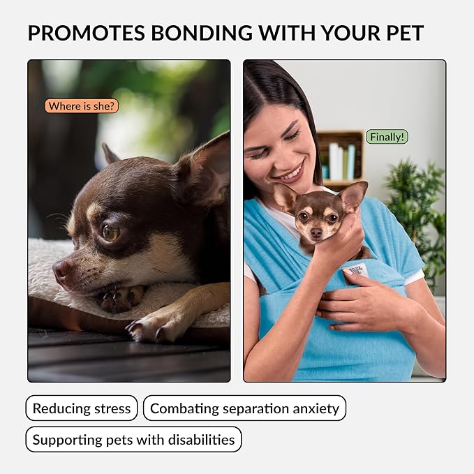 Dog Sling Carrier for Small Dogs - Anti-Anxiety Cat Sling, Puppy Pouch - Pet Sling in Gray Black Blue Green Pink Yellow (Blue, Standard)-PurrikoPets