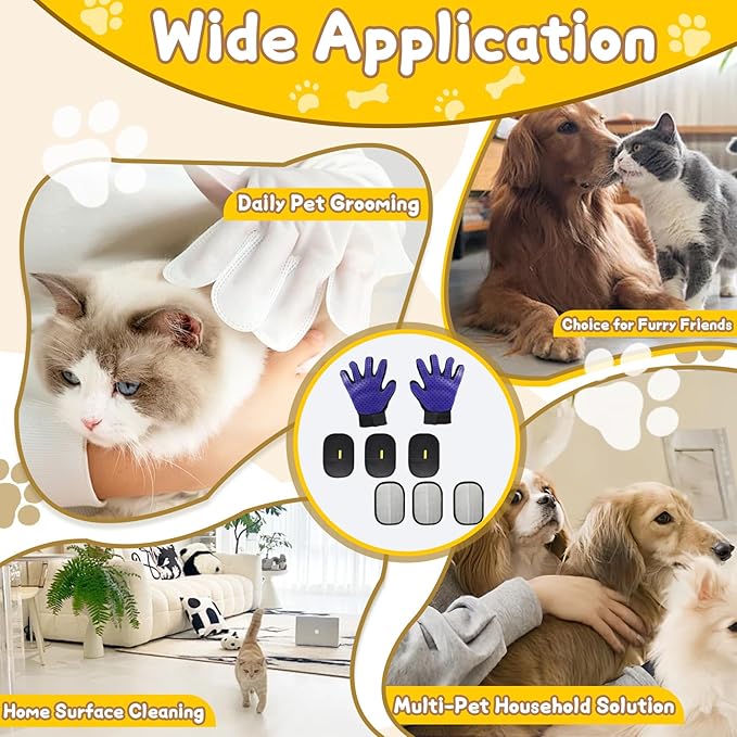 8 Pcs Pet Grooming Gloves for Shedding – 6x Reusable Cat & Dog Hair Removal Gloves+ 1 Pair 2-in-1 Deshedding Brush & Massage Mitt – Safe for Dogs & Cats, Efficient (Blue)-PurrikoPets
