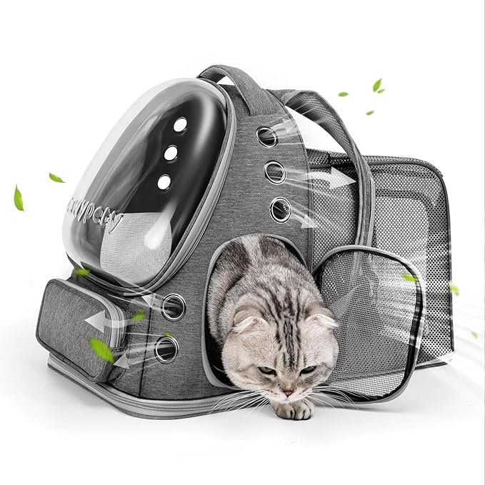 Expandable Cat Backpack,Cat Bubble Backpack Carrier for Carrying Cats, Pets and Small Dogs,Airline-Approved,Designed for Travel, Hiking, Walking,Car （Grey-PurrikoPets