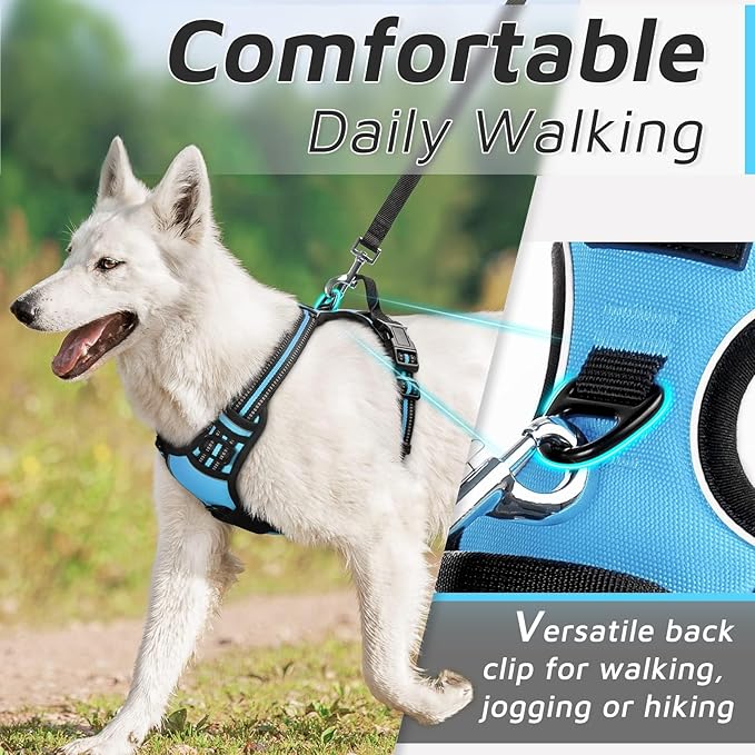 Eagloo Dog Harness Medium Sized Dog, No Pull Service Vest with Reflective Strips and Control Handle, Adjustable and Comfortable for Easy Walking, No Choke Pet Harness with 2 Metal Rings, Sky Blue, M-PurrikoPets