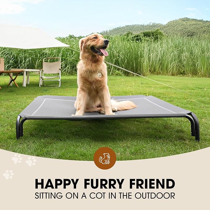 Elevated Dog Bed, Raised Outdoor Dog Bed for Extra Large Sized Dog, Portable Cooling Pet Cot with Breathable & Washable Mesh, Indoor & Outdoor Pet Hammock with Skid-Resistant Feet.-PurrikoPets