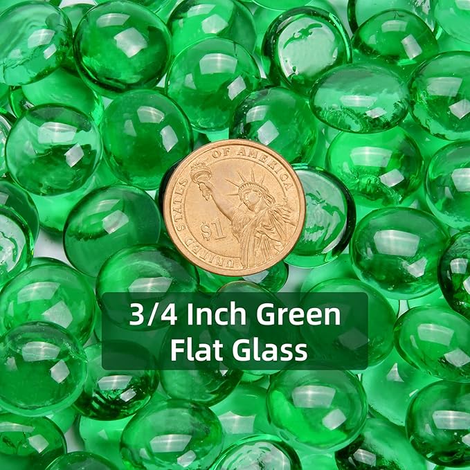 10LB Green Flat Glass Marbles for Vases, Gemstone Beads Vase Filler Decorative Glass Pebbles for Fish Tank, DIY Crafts, Aquarium Decor Rocks-PurrikoPets
