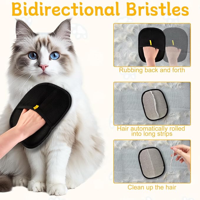 3 PCS Pet Hair Remover Electrostatic Gloves, Pet Hair Removal Gloves, Reusable Cat & Dog Hair Remover for Couch, Furniture, Carpet, Car Seat, Animal Fur Removal Tool, Cat Grooming Gloves-PurrikoPets