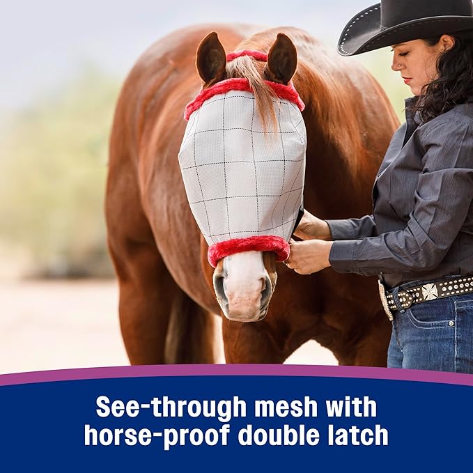 Farnam SuperMask II horse fly mask without ears, extended coverage, protects eyes from insects and debris, adjustable throat latch, Yearling size-PurrikoPets