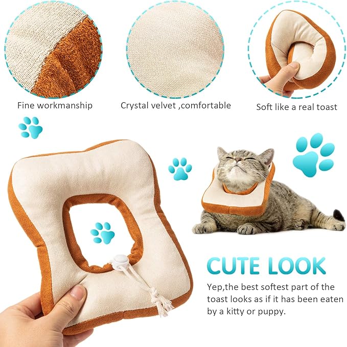 Frienda 2 Pieces Adjustable Cat Cone, Cat Recovery Collar, Kitten Cones After Surgery Pet Neck Strap Elizabethan Donut Toast Neck Cone Collar with Edge for Kitten-PurrikoPets