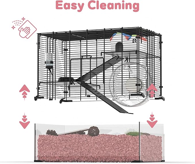 3-Tier Glass Hamster Tank, Large Hamster Cage Habitat with 11inch Big Running Wheel for Rat, Mouse, Gerbil, Syrian Hamster, 370 SQ INCHES-PurrikoPets