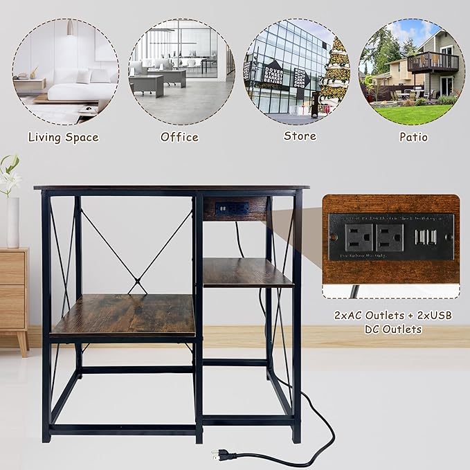 20-37 Gallon Fish Tank Stand with Power Outlet, 30.7"x13.8" Metal Frame Fish Stand, 3-Tier Wood Aquarium Stand, 400LBS Capacity Reptile Terrarium Stand-PurrikoPets