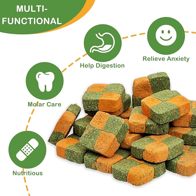 Fhiny 24 PCS Rabbit Chew Toys, Natural Timothy Hay Carrot Biscuit Handmade Bunny Molar Toys for Teeth Small Animal Snacks for Rabbits Guinea Pigs Chinchillas Hamsters Gerbils-PurrikoPets