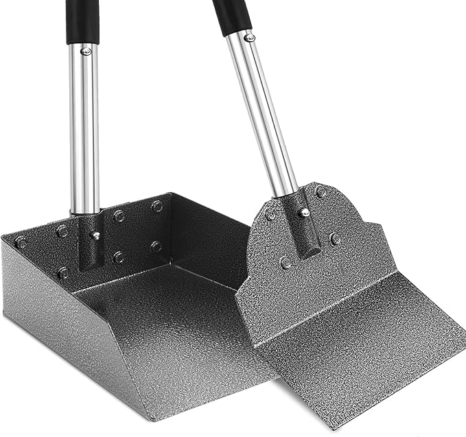 Dog Pooper Scooper for Large Dogs, Metal Aluminum Tray and Spade Poop Scoop Set with Adjustable Stainless Steel Long Handle, Pet Waste Removal Heavy Duty Poop Scooper-PurrikoPets