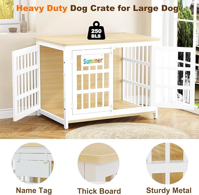 EasyCom 33" Dog Crate Furniture with Name Tag, Heavy Duty Dog Kennel Indoor for Medium and Small Dogs, Double-Doors Sturdy Metal Dog Cage, Decorate House as TV Stand, End Table, Bedside Table-PurrikoPets
