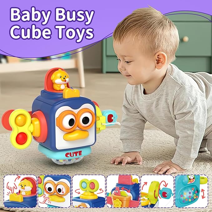 4 in 1 Baby Toys for 6 12 18 Month, Learning Toys for Babies 6-12 Months, Busy Cube, Stacking Sorter, Piano Xylophone Pull String Travel Toy, Birthday Gifts for Toddlers 1 2 Years Old-PurrikoPets