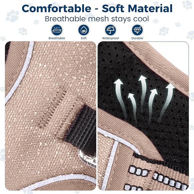 Funfox Dog Harness No Pull, Adjustable Pet Vest Harness, Super Soft Material with Vertical Handle Easy Control, Reflective Night Walking, 2 Leash Clips for Large Dogs, Brown, L-PurrikoPets