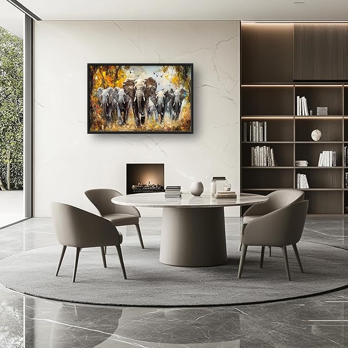 Extra Large Elephant Framed Wall Art for Living Room,Oversized Elephants Wild Animal Pictures Wall Decor,Forest Landscape Canvas Print Painting Modern Artwork Bedroom Office Bathroom 36L" x 24W"-PurrikoPets