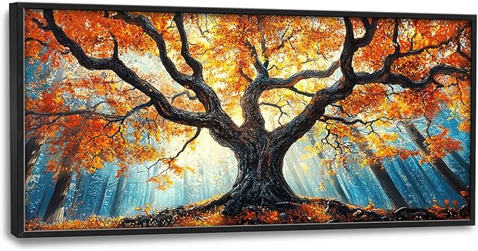 Extra Large Tree of Life Framed Wall Art for Living Room,Fall Autumn Forest Sunrise Landscape Pictures Wall Decor,Nature Canvas Print Painting Modern Artwork Bedroom Office Bathroom 60L" x 30W"-PurrikoPets