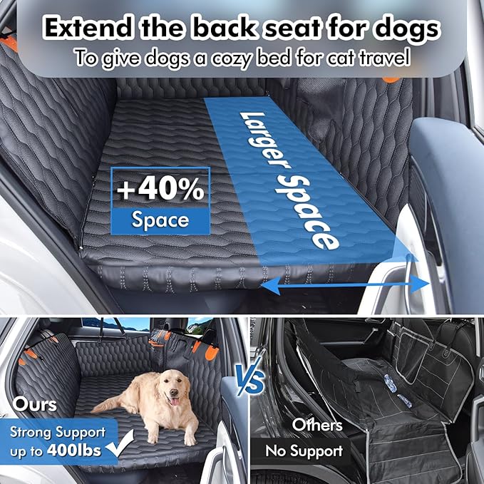 3-in-1 Convertible PU Leather Dog Car Seat Extender & Booster Seat – 400lb Capacity, Waterproof, Hard Bottom, Scratch-Proof Hammock for Cars & SUVs-L-PurrikoPets