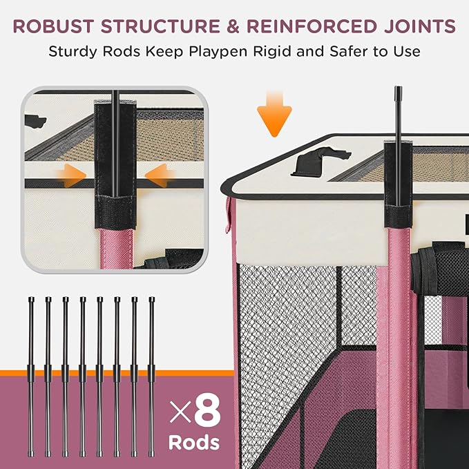 Foldable Pet Kitten Playpen, Upgrade Waterproof Portable Cat Dog Playpen Kennel Tent for Small Dog Cat, Removable Shade Cover, Come with Free Carrying Case, Indoor Outdoor Use for Small Pet, Pink-PurrikoPets