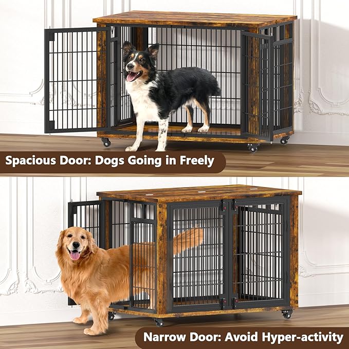 EasyCom 41" for Training Moveable XL Dog Crate, Large Dog Crate Furniture with Top-Access Teasing/Feeding Doors, Chew-Resistant Dog Kennel Indoor Furniture for Medium and Large Dogs-PurrikoPets