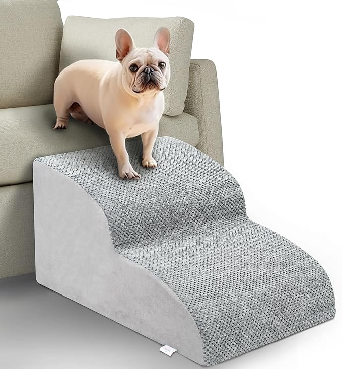 Dog Stairs for Small Dogs - High Density Foam Pet Steps, Extra Wide Dog Ramp with Non-Slip Bottom for High Beds, Couch and Sofa, Best for Dogs Injured, Older Doggy Cats-PurrikoPets