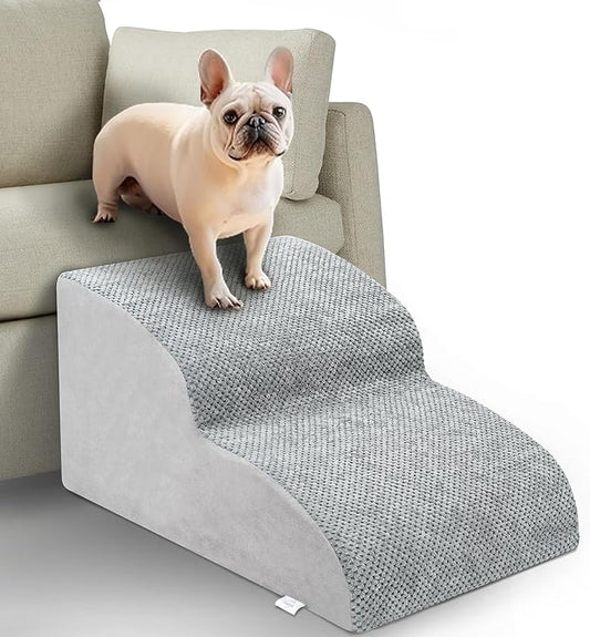 Dog Stairs for Small Dogs - High Density Foam Pet Steps, Extra Wide Dog Ramp with Non-Slip Bottom for High Beds, Couch and Sofa, Best for Dogs Injured, Older Doggy Cats-PurrikoPets
