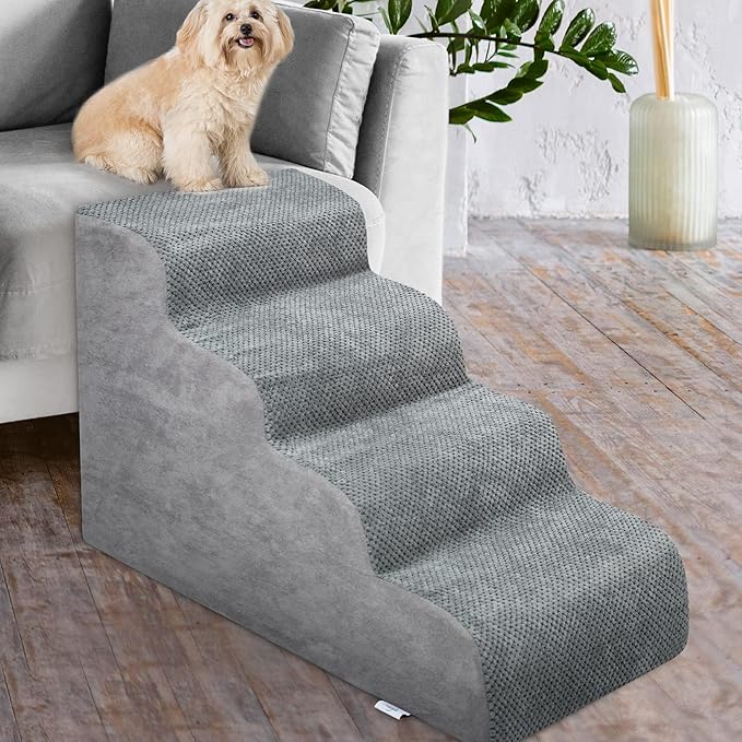 Dog Stairs for Small Dogs - High Density Foam Dog Ramp, Extra Wide Pet Steps with Non-Slip Bottom for High Beds, Couche and Sofa, Best for Dogs Injured, Older Dogs Cats, Pet with Joint Pain-PurrikoPets