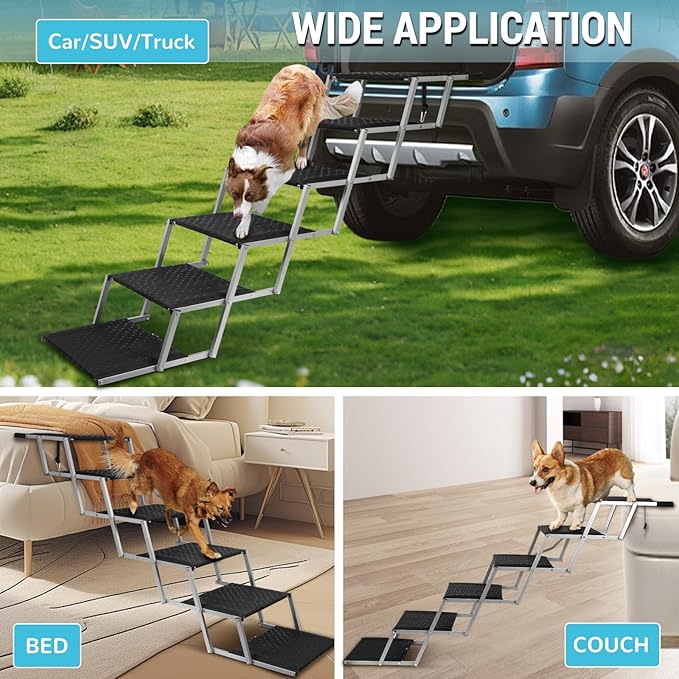 Extra Wide Dog Stairs for Large Dogs,Dog Ramps for Cars,Portable Folding Doggy Stairs for Cars,SUV,Trucks,Pet Ramp with Non-Slip Surface,Pet Steps Supports Up to 250 lb,6 Steps-PurrikoPets