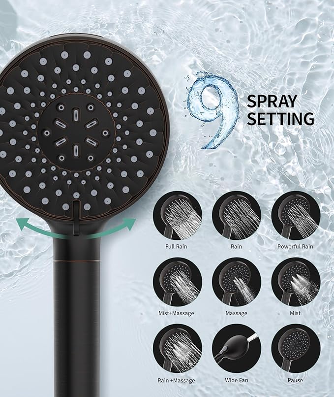 Filtered Shower Head with Handheld, High Pressure 9 Spray Mode ORB Showerhead with 4 Filters, Detachable Shower Head, Water Softener Filters Beads for Hard Water - Remove Chlorine-PurrikoPets