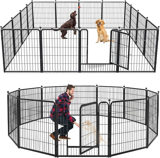 Dog Playpen 32 inch 12 Panels Indoor Dog Pen for Medium/Small Dogs Heavy Duty Metal Dog Fence Outdoor for Yard, Puppy Playpen with Door Portable Pet Fence for RV Camping Yard-PurrikoPets