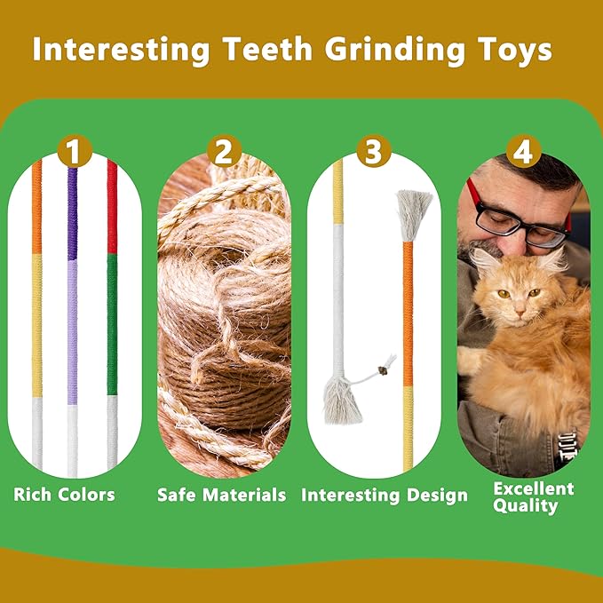 3pcs Safe Cat Rope Toy,Teeth Clean Toy for Cat, Cat Chew Toys for Indoor Cat,Kitten Interactive Toys-PurrikoPets