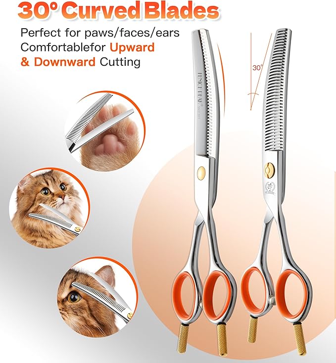 Fenice Peak 6'' Small Curved Thinneing Scissors Lightweight Dog Cat Grooming Scissors with Safety Round Tip JP440C Stainless Steel-PurrikoPets