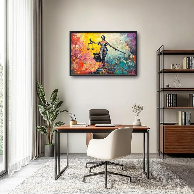 Extra Large Lady Justice Framed Wall Art for Living Room,Oversized Scales of Justice Pictures Wall Decor,Abstract Colorful Canvas Print Painting Modern Artwork Bedroom Office Bathroom 36L" x 24W"-PurrikoPets